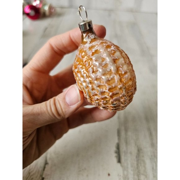 Czech orange shell unique glass ornament bumpy Xmas tree - Picture 8 of 8